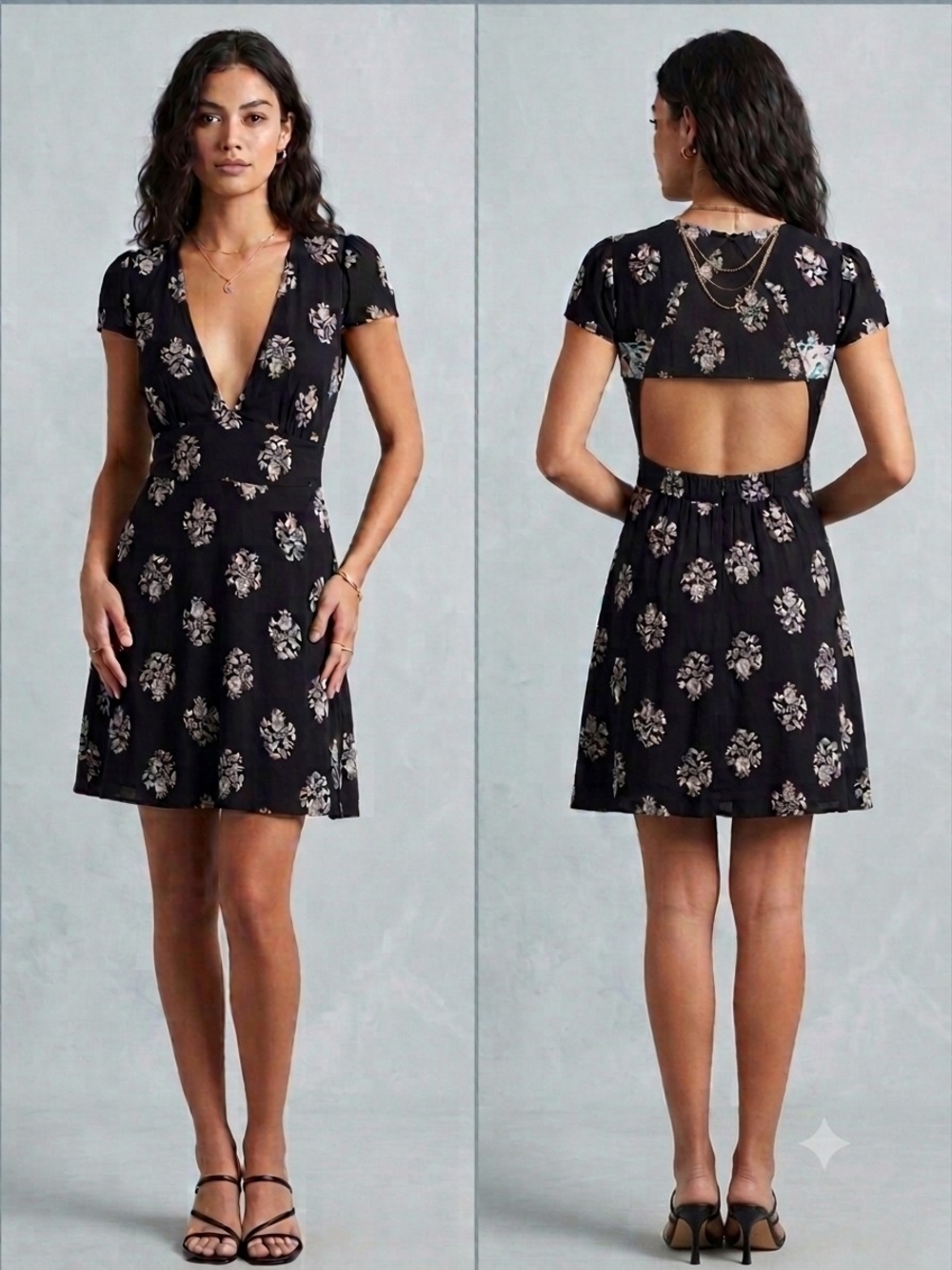 Sunday Best Black Floral Backless Mini Dress